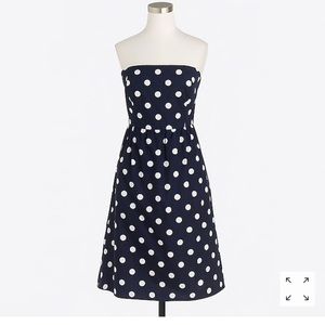 J Crew Strapless Poplin Dress Navy Polkadot
